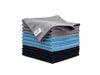 Paquete de 12 toallas de microfibra gris, azul y negra