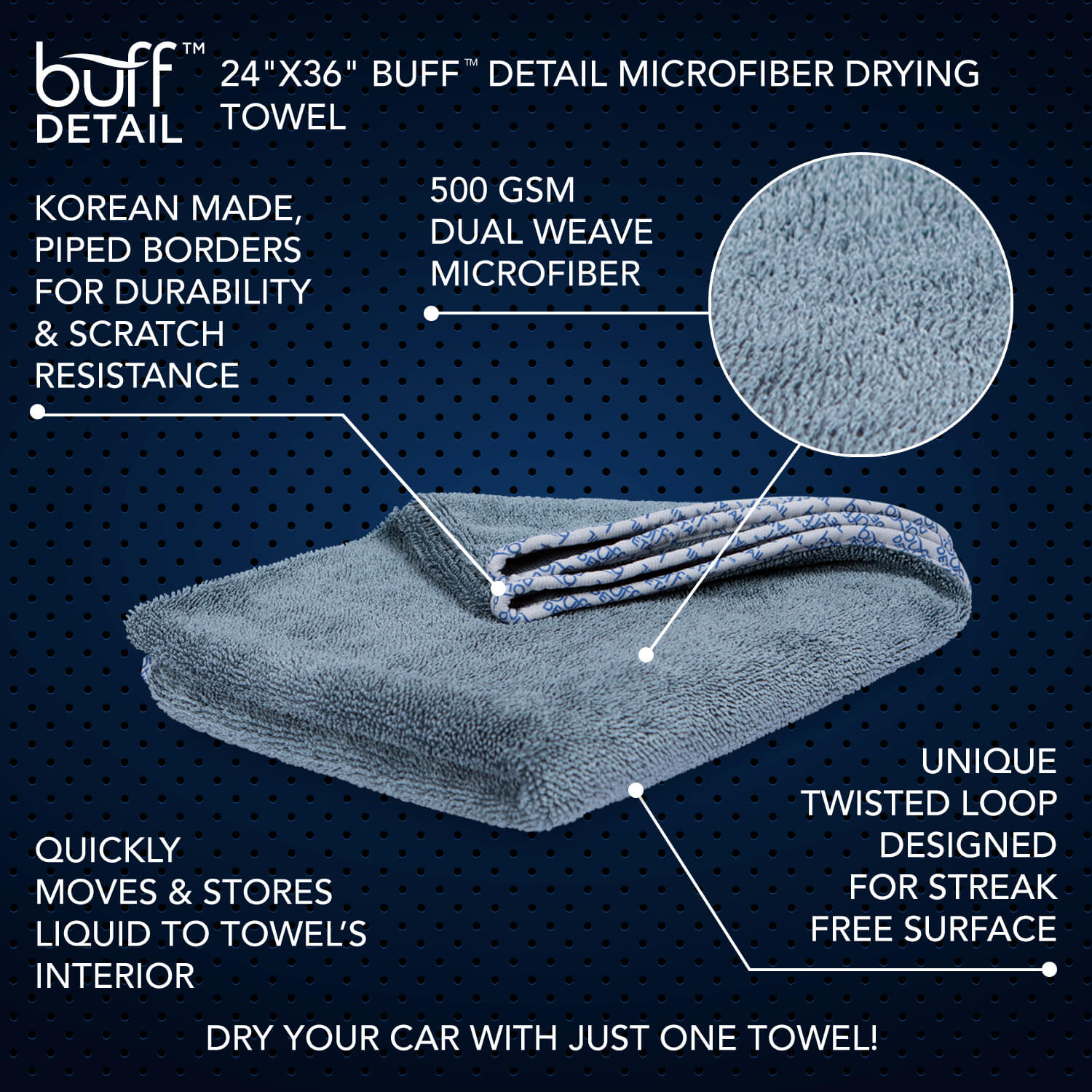 Toalla de microfibra para secado Buff™ Detail de 24" x 36" 